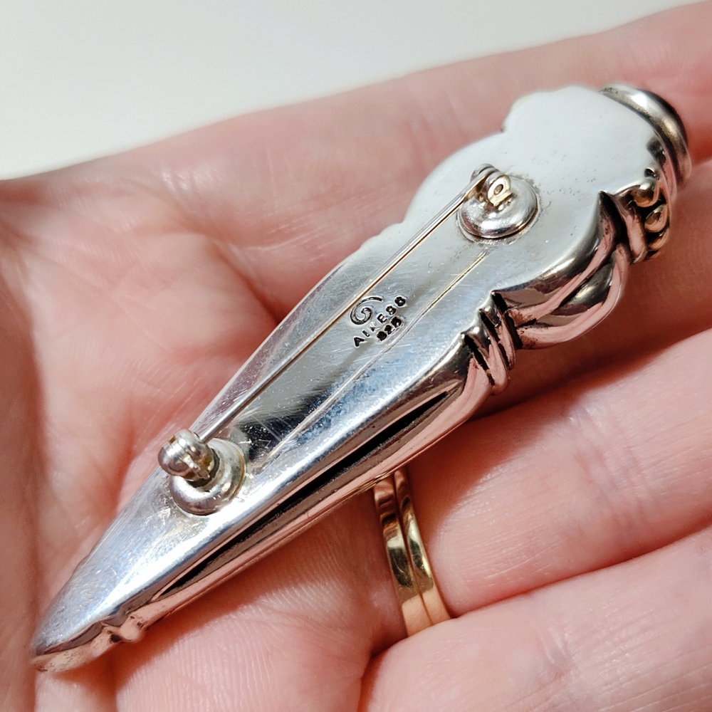 Vintage Pat Airess Sterling Silver Fluted Torch design Black Onyx Brooch Pin - Picture 5 of 9